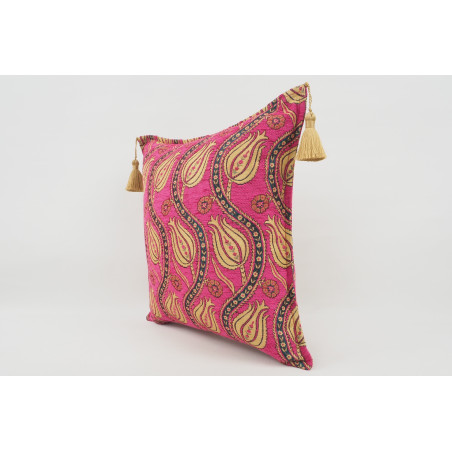 Fabric Pillow,Fabric Pillow 18x18,Mazenda Pink Water Line Tulip Pattern Turkish Fabric Pillow,Decorative Accent and Throw Pillow