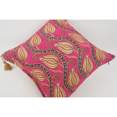 Turkish Fabric Pillow 18x18, Pink Tulip Pattern Decorative Ottoman Fabric Pillow