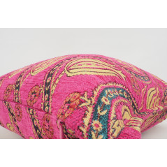 Turkish Fabric Pillow 18x18, Pink Tulip Pattern Decorative Ottoman Fabric Pillow