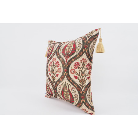 Fabric Pillow, Fabric Pillow 18x18, Beige Morocco Pattern Tulip Turkish Fabric Pillow, Decorative Accent and Throw Pillow