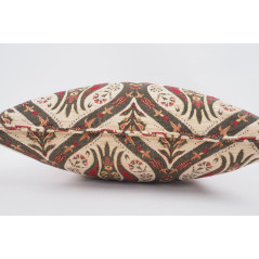 Turkish Fabric Pillow 18x18, Beige Tulip Pattern Decorative Ottoman Fabric Pillow