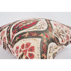 Turkish Fabric Pillow 18x18, Beige Tulip Pattern Decorative Ottoman Fabric Pillow