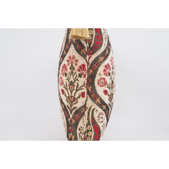 Turkish Fabric Pillow 18x18, Beige Tulip Pattern Decorative Ottoman Fabric Pillow
