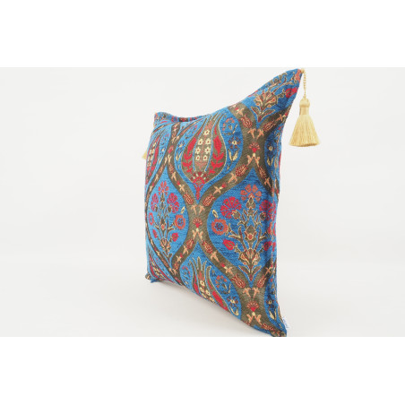 Fabric Pillow, Fabric Pillow 18x18, Navy Blue Morocco Pattern Tulip Turkish Fabric Pillow, Decorative Accent and Throw Pillow