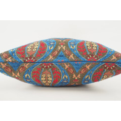 Turkish Fabric Pillow 18x18, Navy Blue Tulip Pattern Decorative Ottoman Fabric Pillow