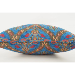 Turkish Fabric Pillow 18x18, Navy Blue Tulip Pattern Decorative Ottoman Fabric Pillow