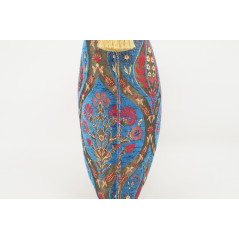 Turkish Fabric Pillow 18x18, Navy Blue Tulip Pattern Decorative Ottoman Fabric Pillow