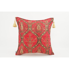Turkish Fabric Pillow 18x18,Red Tulip Pattern Decorative Ottoman Fabric Pillow