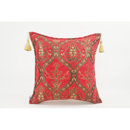 Turkish Fabric Pillow 18x18,Red Tulip Pattern Decorative Ottoman Fabric Pillow