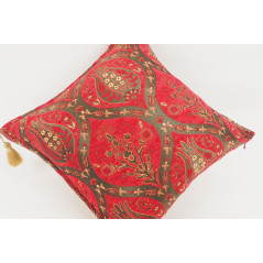 Turkish Fabric Pillow 18x18,Red Tulip Pattern Decorative Ottoman Fabric Pillow