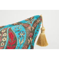 Turkish Fabric Pillow 18x18, Turquoise Blue Tulip Decorative Ottoman Fabric Pillow