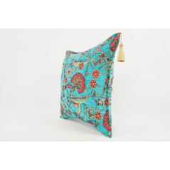 Fabric Pillow, Fabric Pillow 18x18, Turquoise Blue Caucasus Carnation Pattern Turkish Fabric Pillow, Decorative Bohemian Pillow