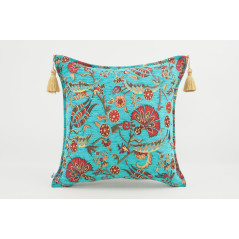 Fabric Pillow, Fabric Pillow 18x18, Turquoise Blue Caucasus Carnation Pattern Turkish Fabric Pillow, Decorative Bohemian Pillow