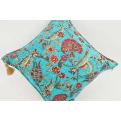 Fabric Pillow, Fabric Pillow 18x18, Turquoise Blue Caucasus Carnation Pattern Turkish Fabric Pillow, Decorative Bohemian Pillow