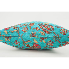 Fabric Pillow, Fabric Pillow 18x18, Turquoise Blue Caucasus Carnation Pattern Turkish Fabric Pillow, Decorative Bohemian Pillow