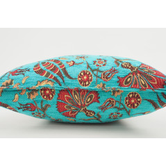 Fabric Pillow, Fabric Pillow 18x18, Turquoise Blue Caucasus Carnation Pattern Turkish Fabric Pillow, Decorative Bohemian Pillow