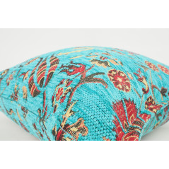 Fabric Pillow, Fabric Pillow 18x18, Turquoise Blue Caucasus Carnation Pattern Turkish Fabric Pillow, Decorative Bohemian Pillow