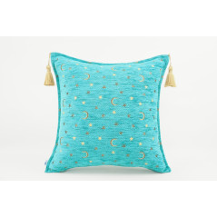 Turkish Fabric Pillow 18x18, Turquoise Blue Arabian Night Pattern Decorative Ottoman Fabric Pillow