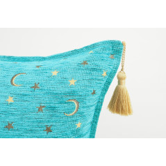 Turkish Fabric Pillow 18x18, Turquoise Blue Arabian Night Pattern Decorative Ottoman Fabric Pillow