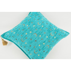 Turkish Fabric Pillow 18x18, Turquoise Blue Arabian Night Pattern Decorative Ottoman Fabric Pillow