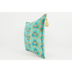 Fabric Pillow, Fabric Pillow 18x18, Turquoise Blue Tiger Eyes Pattern Turkish Fabric Pillow Cover, Decorative and Throw Pillow