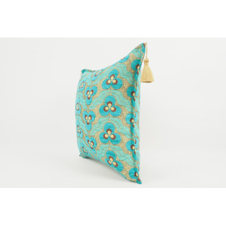 Fabric Pillow, Fabric Pillow 18x18, Turquoise Blue Tiger Eyes Pattern Turkish Fabric Pillow Cover, Decorative and Throw Pillow