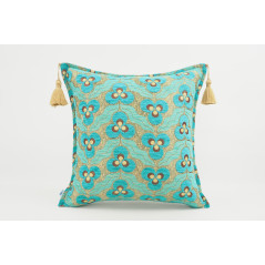 Turkish Fabric Pillow 18x18, Turquoise Blue Tiger Eye Decorative Ottoman Fabric Pillow