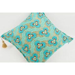 Turkish Fabric Pillow 18x18, Turquoise Blue Tiger Eye Decorative Ottoman Fabric Pillow