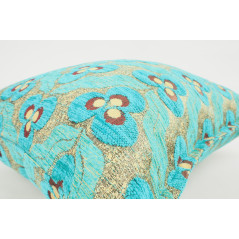 Turkish Fabric Pillow 18x18, Turquoise Blue Tiger Eye Decorative Ottoman Fabric Pillow