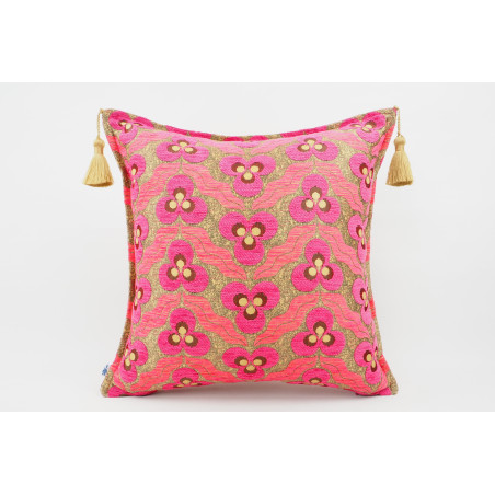 Turkish Fabric Pillow 18x18, Pink Tiger Eye Pattern Decorative Ottoman Fabric Pillow