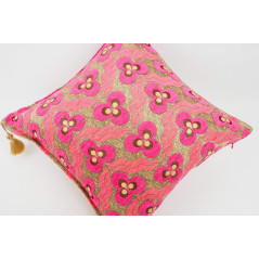 Turkish Fabric Pillow 18x18, Pink Tiger Eye Pattern Decorative Ottoman Fabric Pillow