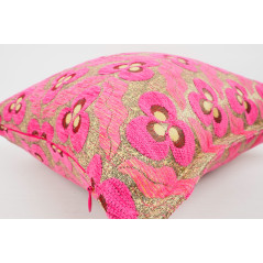 Turkish Fabric Pillow 18x18, Pink Tiger Eye Pattern Decorative Ottoman Fabric Pillow