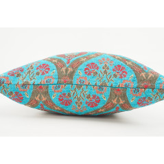 Turkish Fabric Pillow 18x18, Turquoise Blue Tulip Decorative Ottoman Fabric Pillow