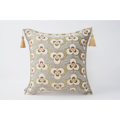 Turkish Fabric Pillow 18x18, Beige Tiger Eye Pattern Decorative Ottoman Fabric Pillow