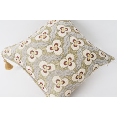 Turkish Fabric Pillow 18x18, Beige Tiger Eye Pattern Decorative Ottoman Fabric Pillow