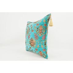 Fabric Pillow,Fabric Pillow 18x18,Turquoise Blue Topkapi Palace Tulip Pattern Turkish Jacquard Fabric Pillow Cover,Throw Pillow