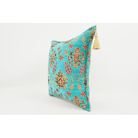 Fabric Pillow,Fabric Pillow 18x18,Turquoise Blue Topkapi Palace Tulip Pattern Turkish Jacquard Fabric Pillow Cover,Throw Pillow