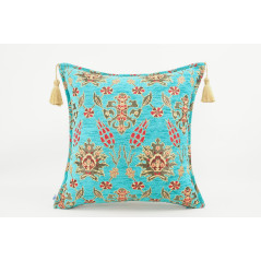Fabric Pillow,Fabric Pillow 18x18,Turquoise Blue Topkapi Palace Tulip Pattern Turkish Jacquard Fabric Pillow Cover,Throw Pillow