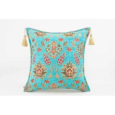 Fabric Pillow,Fabric Pillow 18x18,Turquoise Blue Topkapi Palace Tulip Pattern Turkish Jacquard Fabric Pillow Cover,Throw Pillow