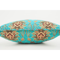 Fabric Pillow,Fabric Pillow 18x18,Turquoise Blue Topkapi Palace Tulip Pattern Turkish Jacquard Fabric Pillow Cover,Throw Pillow