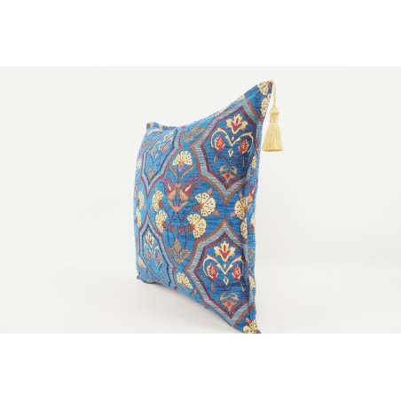Fabric Pillow, Fabric Pillow 18x18, Navy Blue Carnation Pattern Turkish Fabric Pillow Cover, Decorative Accent and Throw Pillow