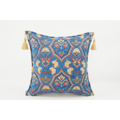 Fabric Pillow, Fabric Pillow 18x18, Navy Blue Carnation Pattern Turkish Fabric Pillow Cover, Decorative Accent and Throw Pillow
