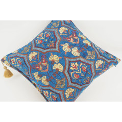 Fabric Pillow, Fabric Pillow 18x18, Navy Blue Carnation Pattern Turkish Fabric Pillow Cover, Decorative Accent and Throw Pillow