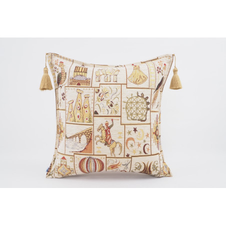 Turkish Fabric Pillow 18x18,Beige Dream Pattern Decorative Ottoman Fabric Pillow
