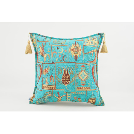 Fabric Pillow,Fabric Pillow 18x18,Turquoise Blue Turkish Dream Pattern Turkish Fabric Pillow Cover,Decorative and Throw Pillow