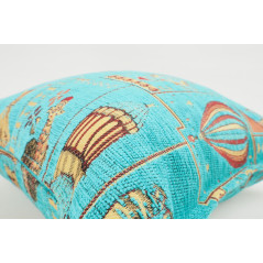 Fabric Pillow,Fabric Pillow 18x18,Turquoise Blue Turkish Dream Pattern Turkish Fabric Pillow Cover,Decorative and Throw Pillow