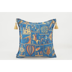 Turkish Fabric Pillow 18x18, Navy Blue Dream Pattern Decorative Ottoman Fabric Pillow