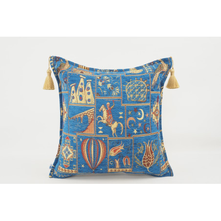 Turkish Fabric Pillow 18x18, Navy Blue Dream Pattern Decorative Ottoman Fabric Pillow
