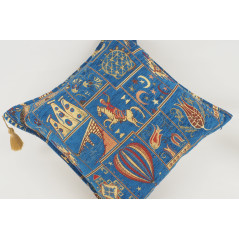 Turkish Fabric Pillow 18x18, Navy Blue Dream Pattern Decorative Ottoman Fabric Pillow