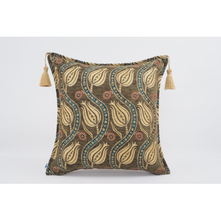 Fabric Pillow, Fabric Pillow 18x18, Moss Green Water Line Tulip Pattern Turkish Fabric Pillow, Decorative and Throw Pillow